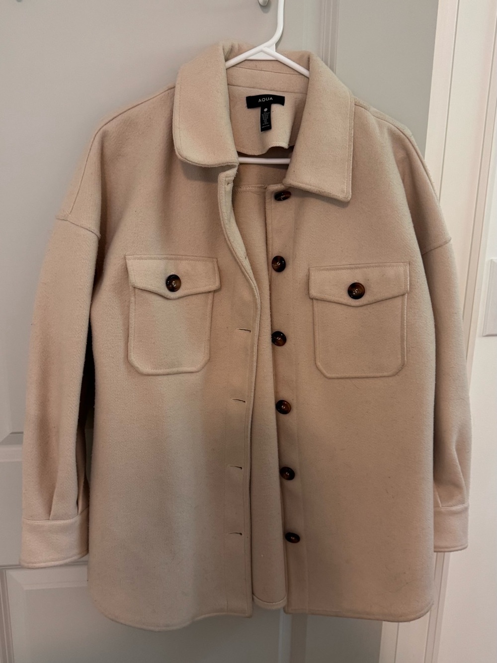 AQUA Women’s Cream Wool-Blend Button Shirt Jacket